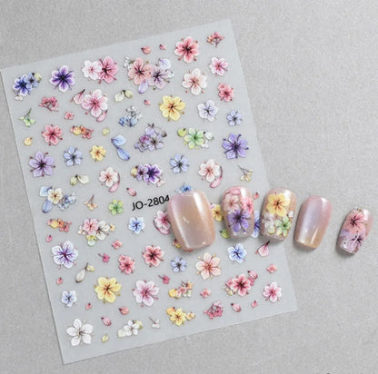 3d Nail Art Decals Spring Booming Violets Lavenders Purple Blue Pink Flowers Butterflys Stickers Decoration For Nail Tips Beauty