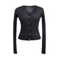 Women Shiny Gold Thread Spring Summer Ice Silk Knitted Cardigan Ribbed Pearl Button Sun Protection Top V-neck Ice Silk Knitwear