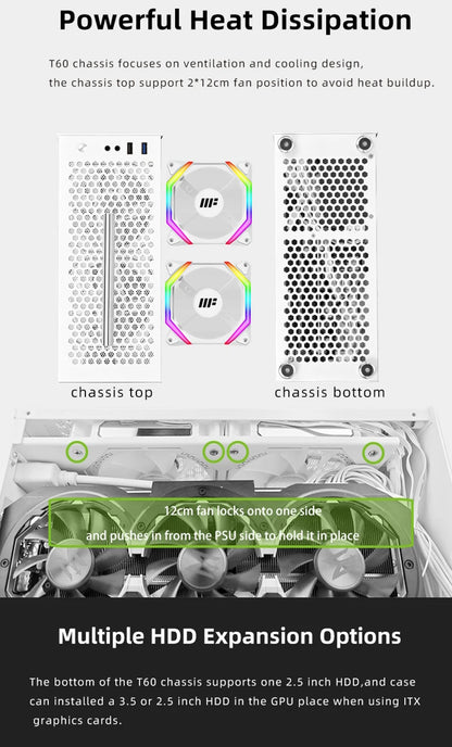 METALFISH T60 Mini ITX Black Case 9L Gaming Computer Chassis Compact transparent PC Support SFX PSU/300mm GPU