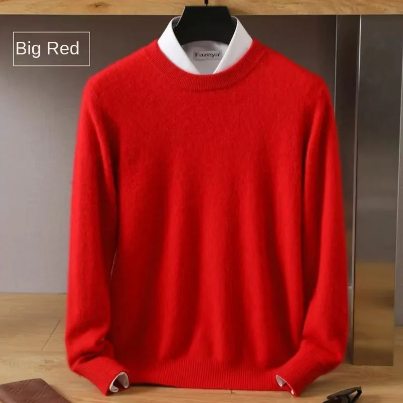 Men's 100% Pure Mink Cashmere Sweater O-Neck Pullovers Knit Large Size Mink Sweater Winter New Long Sleeve High-End Jumpers Tops