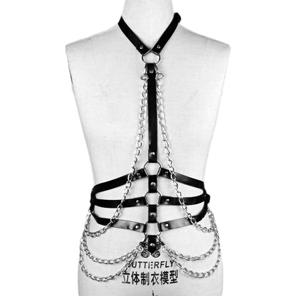 Bondage Flirt Toys Leather Clothes Shiny Leather New Metal Chain Stage Performance Clothes Erotic Supplies BDSM