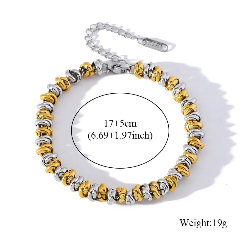 GANPUP 316L Stainless Steel Metal Beads Charms Bracelet Bangle for Women Texture Trendy Wrist Chain Jewelry Gift Bijoux Femme