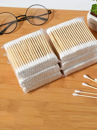 2000/1000pcs Unscented Cotton Swabs, Double-Headed, Wooden Stick, Makeup Removal & Cleaning Ear Cotton Swabs
