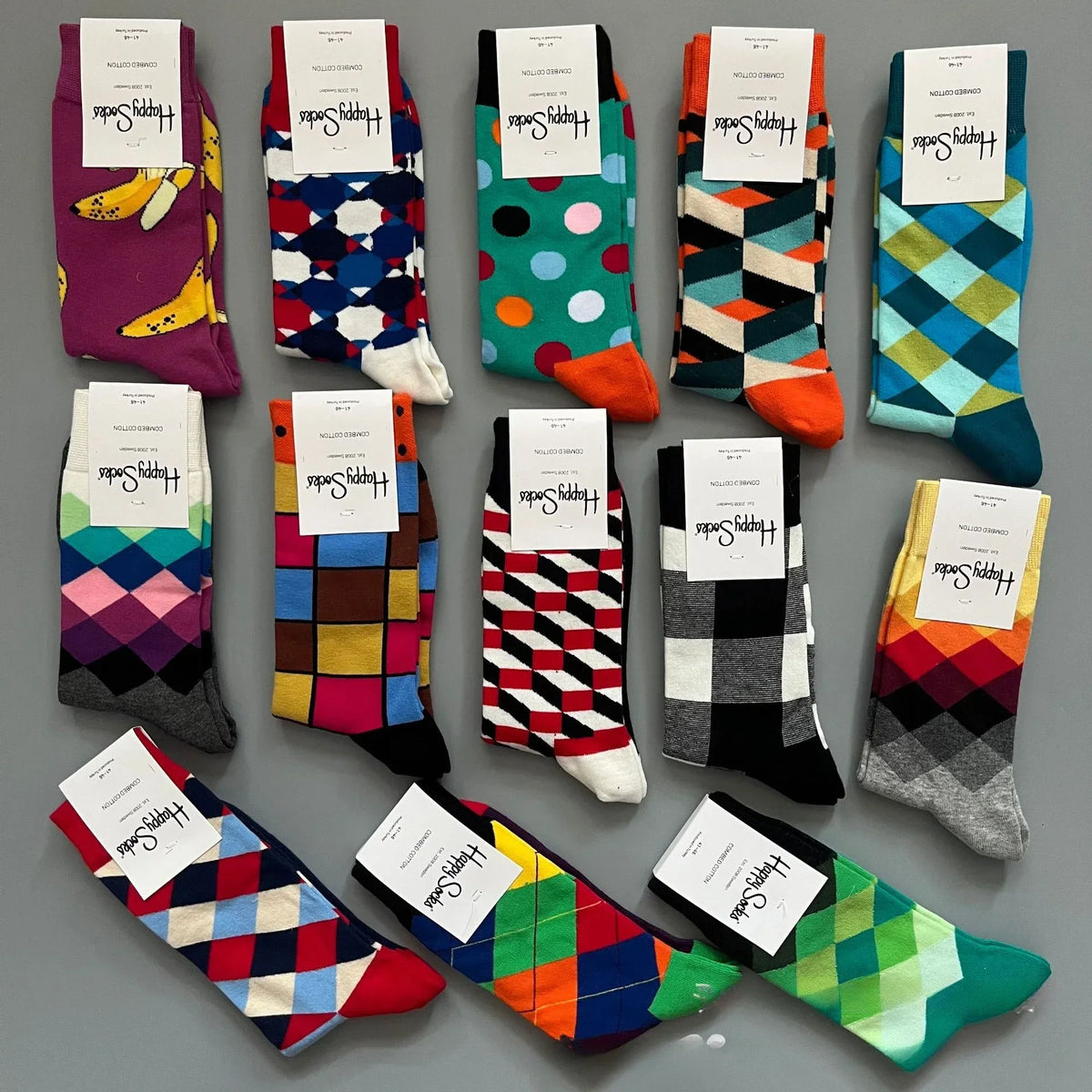 Cotton Happy Socks Men's Classic Crew Sock Shoe Size 10 - 13 Soft
