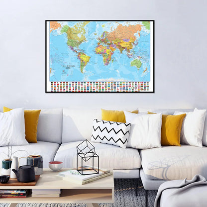 90*60cm World Map in English- Educational Map Canvas Painting Posters and Prints Wall Decoration for Office School Supplies