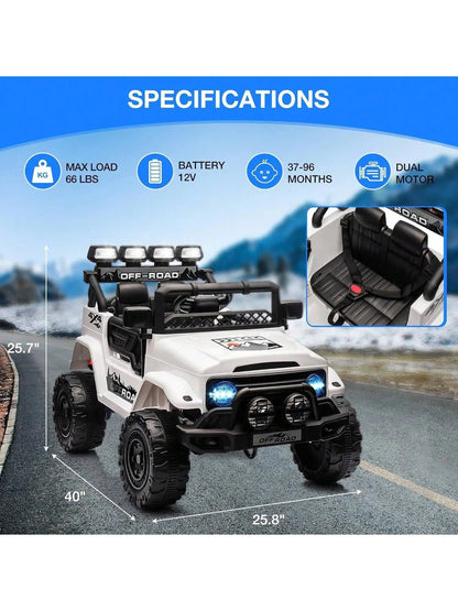 HAUSPROFI 12V Kids Electric Car, With Remote Control,Seat Belt,LED Lights,ATV 4 Wheels,Bluetooth Speaker,3-Speeds,Suspension, for 3+ Years