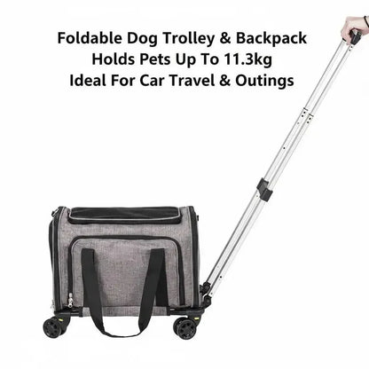 11.3kg Capacity - Foldable Pet Trolley Backpack - 600D Oxford Fabric - 4 Wheels & Storage Pockets - Ideal for Travel, Outings, Park, Shopping, Visiting - Portable Dog Cart