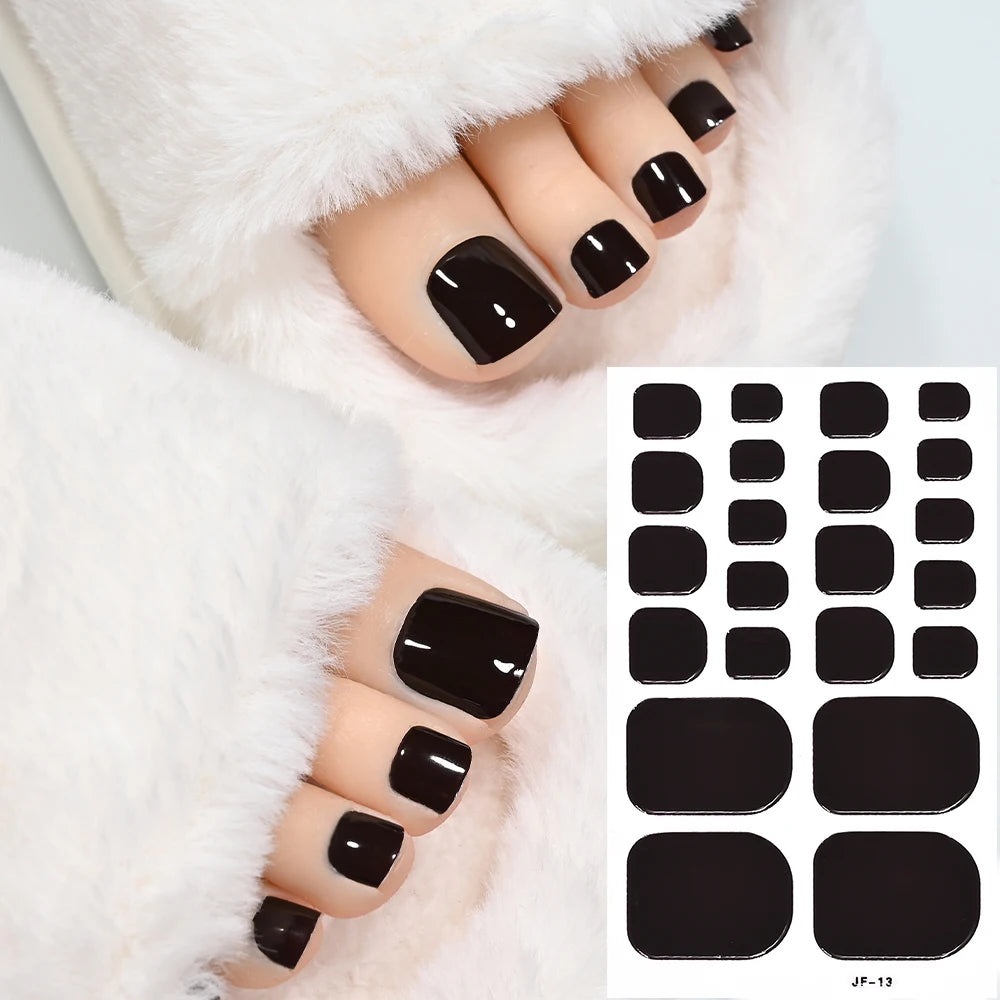 1Sheet=22Tips Glossy Red Toe Nail Stickers Full Cover Solid Color Press On Toenails Patch UV Baking Free Foot Gel Polish Wraps #