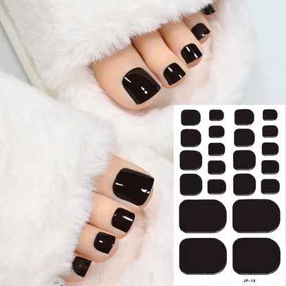 1Sheet=22Tips Glossy Red Toe Nail Stickers Full Cover Solid Color Press On Toenails Patch UV Baking Free Foot Gel Polish Wraps #