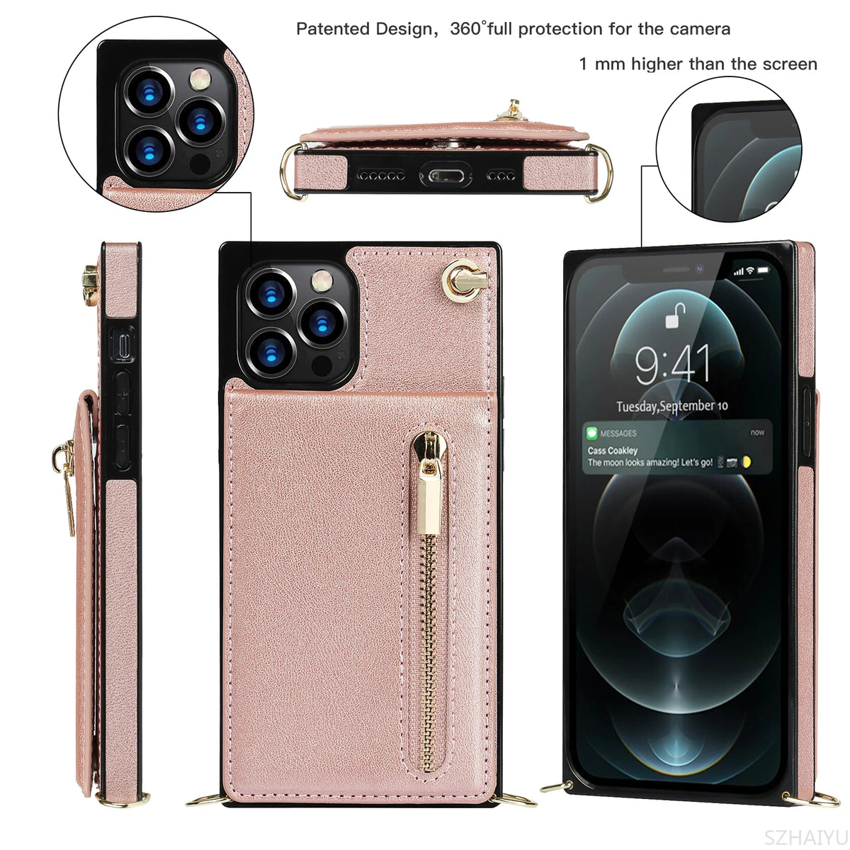Zipper Wallet for IPhone 17 Air 16 16E 15 14 13 12 11 Pro Max Plus Case with Card Holder Lanyard Strap Crossbody Leather Cover