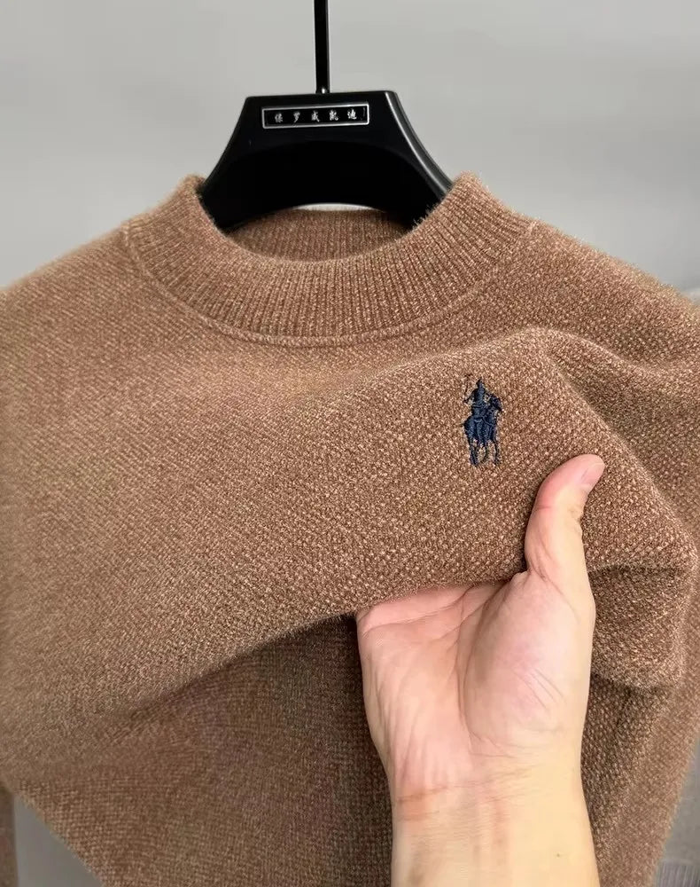 High end brand velvet sweater men's new designer fashion exquisite pony embroidery winter thick warm round neck knitted pullover