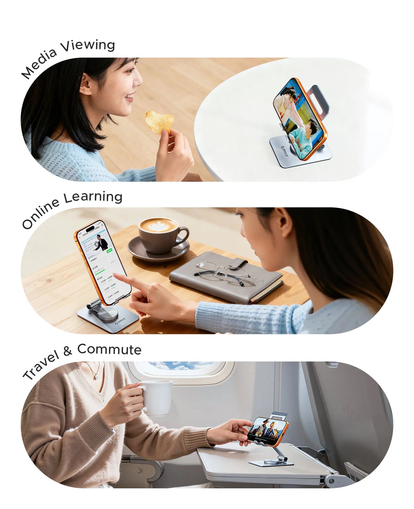 ORICO Aluminum 360 Rotation Mobile Phone Holder Universal Bracket Folding Dual-Axis Alloy Adjustment Design Stable For iPhone