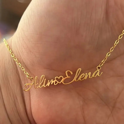 Personalized Two Name Necklaces With Heart Stainless Steel Custom Letter Couple Necklace Choker  Stainless Steel Wedding Gift