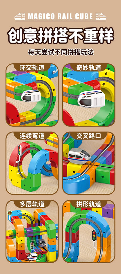 Electric Magnetic Track Set STEM Building Toy with Anti-Gravity Vehicles 100+ Pieces DIY Railway Model Creative Gift for Kids