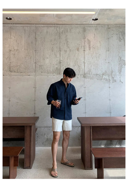 Men's Cotton Linen Shirt Wrinkle Free Casual Breathable Long Sleeve Shirt for Men Sun Protection Comfortable Boho Style Shirt