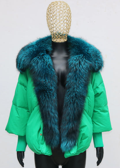 2024 Winter Women Warm Coat Oversized Real Fox Fur Collar Thick Luxury Outerwear New Fashion 90% Goose Down Jacket