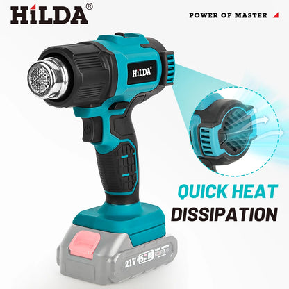 HILDA Cordless Handheld Hot Air Gun With Nozzle For Shrink Wrap PVC Welding Paint Removing DIY Craft Repair For Makita Battery