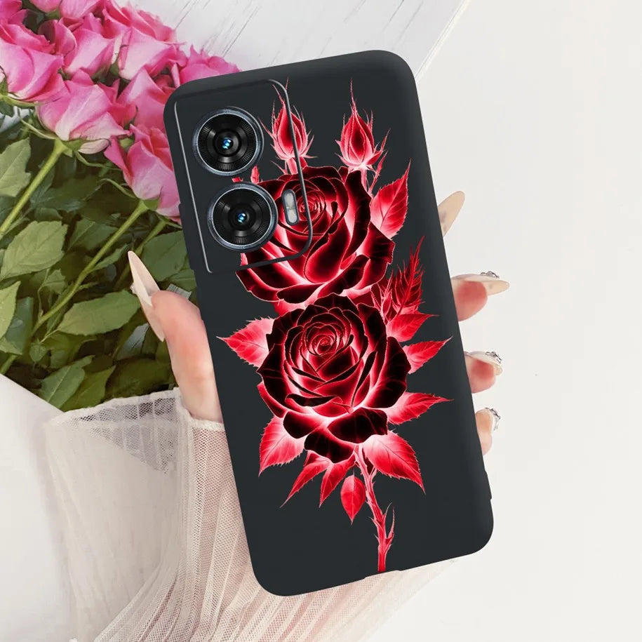 Case For Motorola Edge 50 Fusion Cover XT2429-1 Popular Flower Soft Black Silicone Phone Cases For Motorola G96 5G MotoG96 Funda