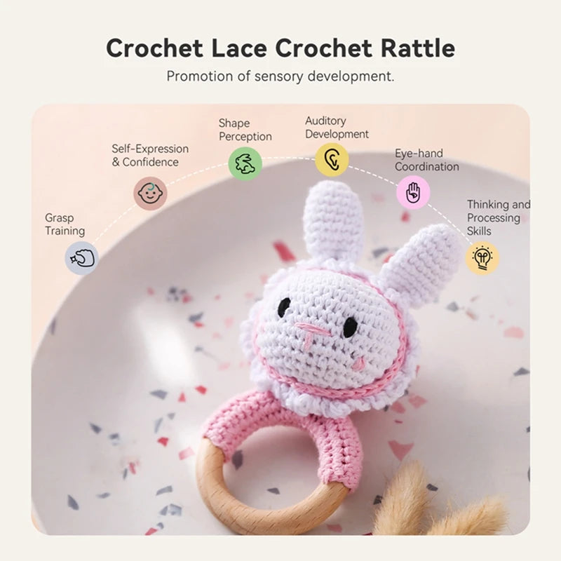 1Pc Baby Teether Wooden Crochet Rattle Toy BPA Free Baby Mobile Play Gym Wood Rodent Rabbit Rattle Newborn Educational Toy Gifts