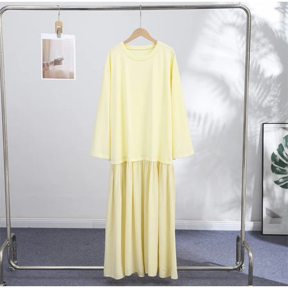 2026 Summer New Loose Patchwork Dresses Women's Pleated Fashion Short Sleeve O-neck Long Robes Female Elegant Casual Dress