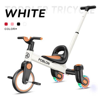 3-IN-1 Toddler Tricycle For 1.5-5 Years Old Drift Trike With 360° Spin Light Up Wheels Adjustable Seat Strong Frame Easy Assembly 3 Ride Modes Toddler Bike For Boys And Girls Indoor Outdoor Use White Pink Black Red