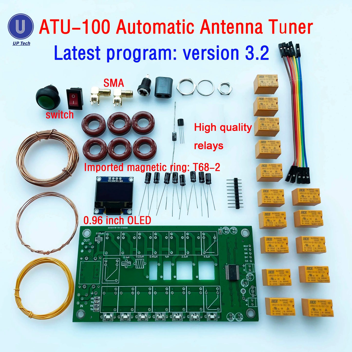 ATU-100 ATU100 1.8-50MHz DIY Kits Automatic Antenna Tuner by N7DDC 7x7 Firmware Programmed / SMT/ Chip Soldered/+OLED