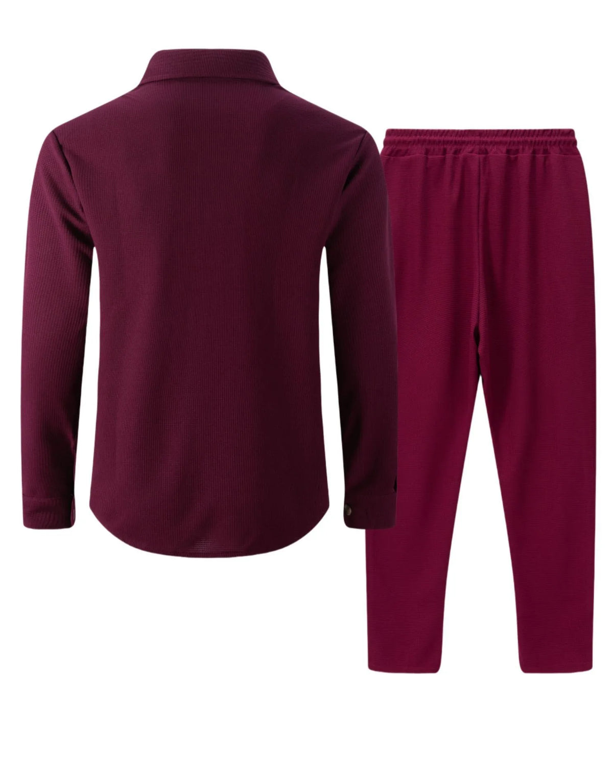 New autumn style waffle long-sleeved solid-color double-pocket buttoned cardigan shirt and pants set