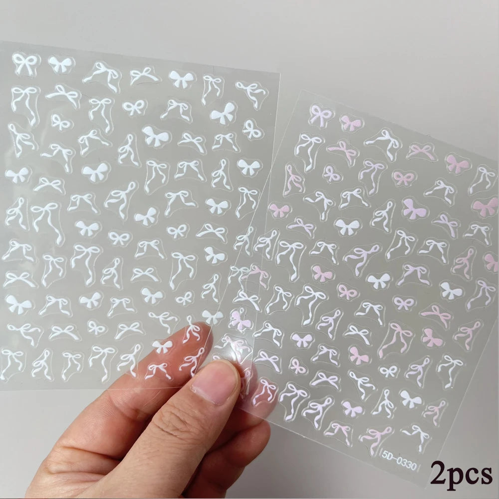 2Sheets French Gradient Line Nail Art Stickers 3D Self-Adhesive White+Black Slider Design Stencil Manicure Guides DIY Nail Decor