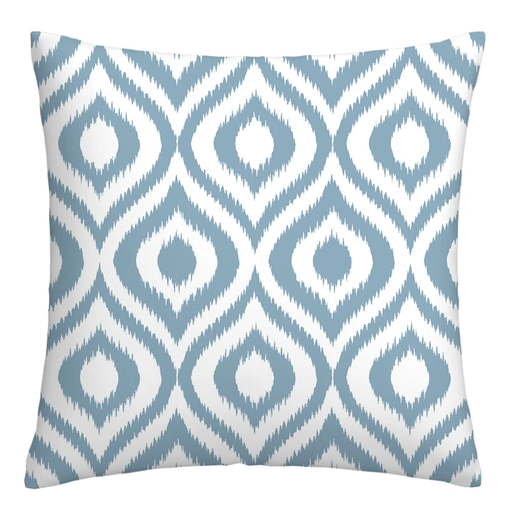 Lake blue white geometric linen pillowcase sofa cushion cover home decoration can be customized for you 40x40 45x45 50x50 60x60
