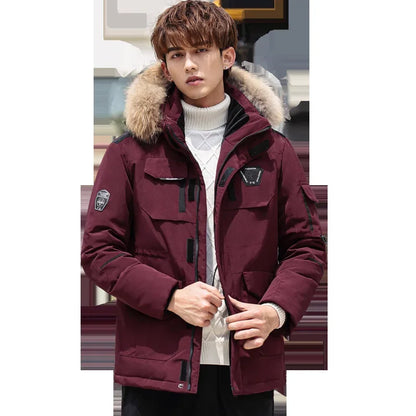 Winter Mens Down Jacket 90% White Duck Down Parkas Coat Mid-length Fur Collar  -30 Degree Keep Warm Male Thicken Snow Overcoats