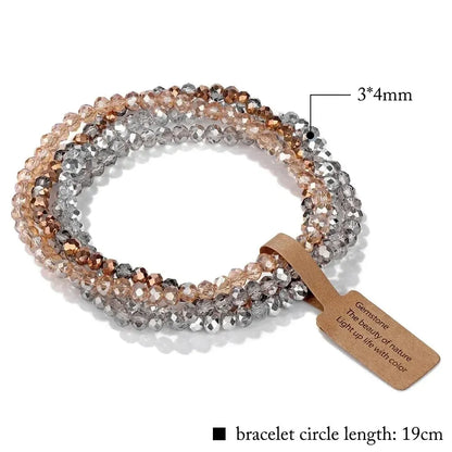4 Pieces Set Faceted Glass Beads Stretch Bracelet AB Effected Glass Beads Multi Color Elastic Beaded Handmade Bracelet Jewelry