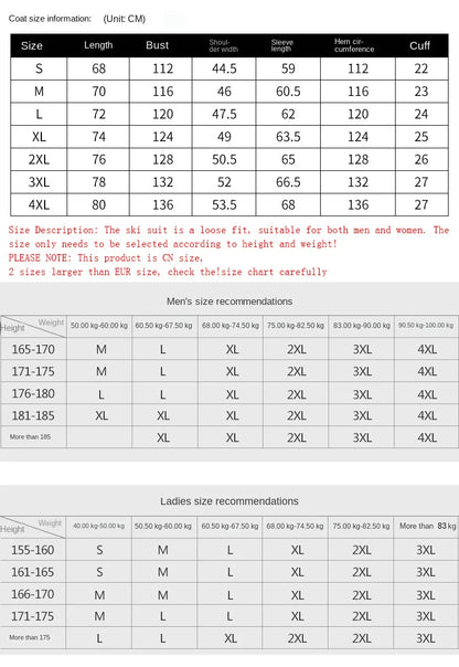 Men's and women's snowwear waterproof ski suit Snowboard suit Outdoor wear Winter jacket Winter couples sports warm ski suit