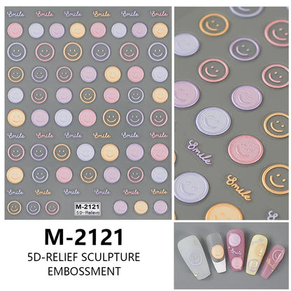 5D Exquisite Smiling Face Nail Stickers Embossed Japanese Macaron Nail Art Self-Adhesive Decorations Accessories DIY