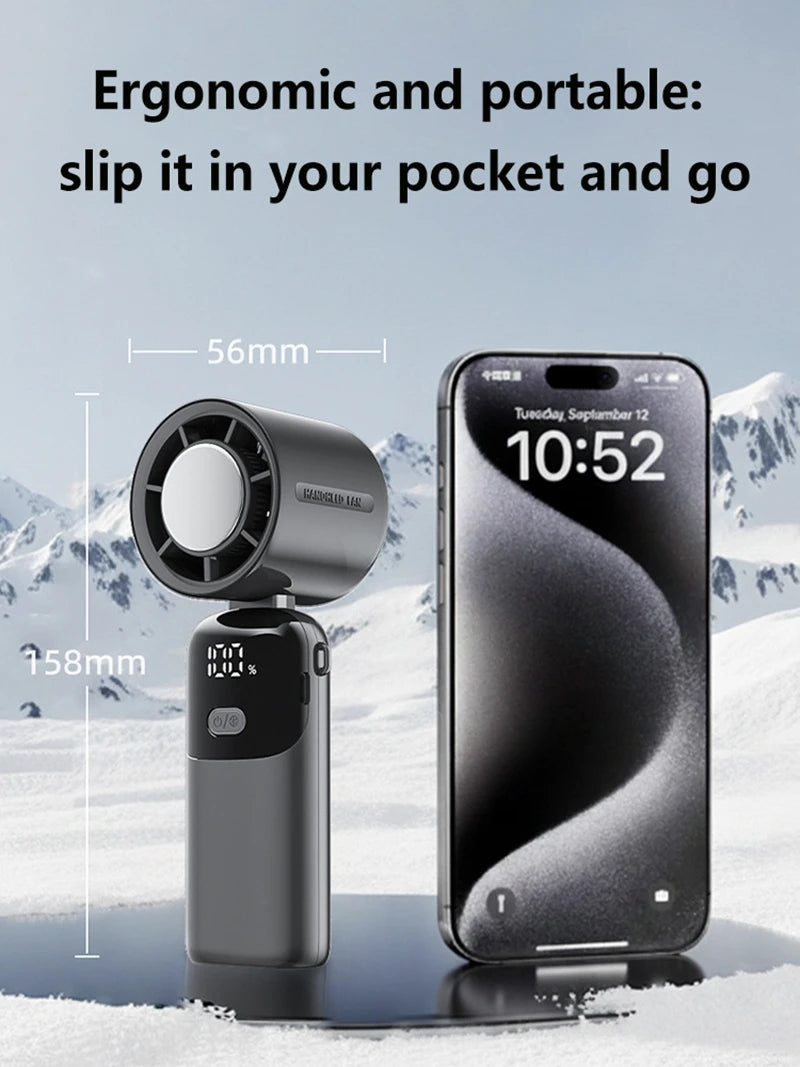 Lenovo Portable Fan Handheld Cooling Fan 100 Levels Foldable Rechargeable Strong Wind Air Cooler Digital Display Long Battery