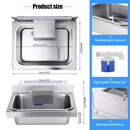 10L Automatic Pet Water Dispenser with 100Cm Metal Hose - Stainless Steel Outdoor Drinking Bowl for Cats, Chickens, And Livestock with Self-Refilling Feature