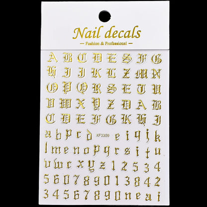 3D Glittery Gothic Letter Design Nail Art Stickers Uppercase Alphabet Letters Artistic Designs DIY Nail Art Decals Decoration #1