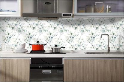 Green Leaves Peel and Stick Wallpaper Green/White Eucalyptus Leaf Floral Self Adhesive Wallpaper Wall Mural Home Nursery Decor