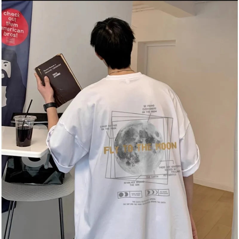 30kg To 120kg Korean Style Lazy Feeling Wearing Moon Pattern T-shirt Daily Basic Top Casual Versatile Shirt