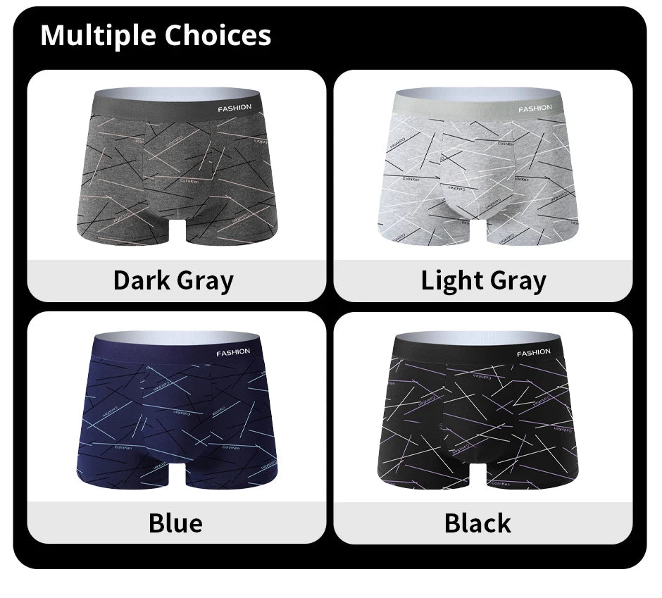 4pcs Men's Underwear, Comfortable, Soft and Fashionable Daily Line Print Intimate Boxer Briefs, Sporty and Breathable Boxers