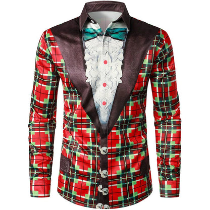2026 Merry Christmas Lapel Blouse Funny Santa Claus Cosplay Graphic Long Sleeve Shirts For Men Clothes Bachelor Party Fake Suit