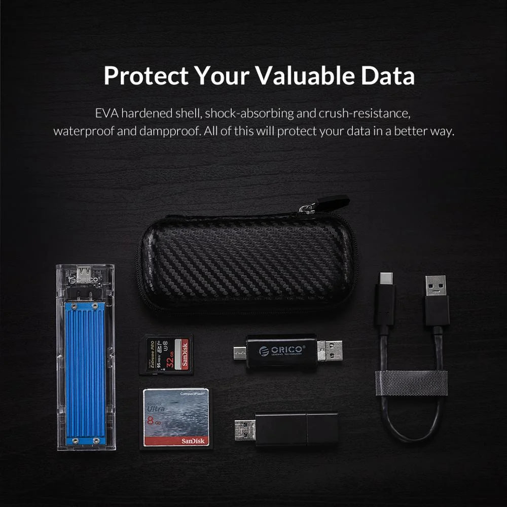 ORICO Eva Zipper Bag Mobile Phone Charger Protection Bag Hard Disk for External M.2 Hard Drive/Earphone/Data Line HDD Case Black