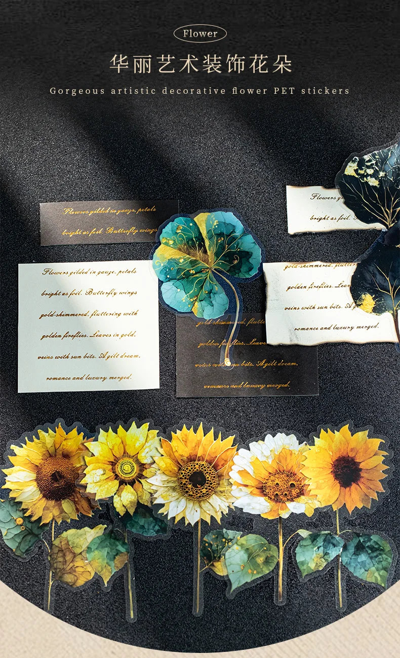 10pcs/1lot Kawaii Scrapbook Sticker Golden Flower Shadow Scrapbooking Supplies Planner Decorative Stationery Sticker