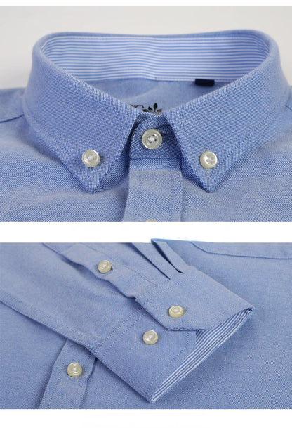 Classic Fit Cotton Full Casual Shirts for Men Solid Color Long-Sleeve Plain Shirt Single Pocket Top Soft Slim Fit Formal Clothes