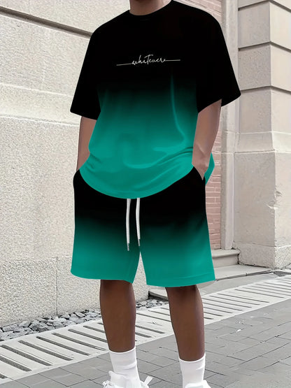 Summer Casual Men's T-Shirt and Shorts Set 2026 Sportswear Set Plus Size Short-Sleeve T-Shirt Drawstring Pocket Shorts Set