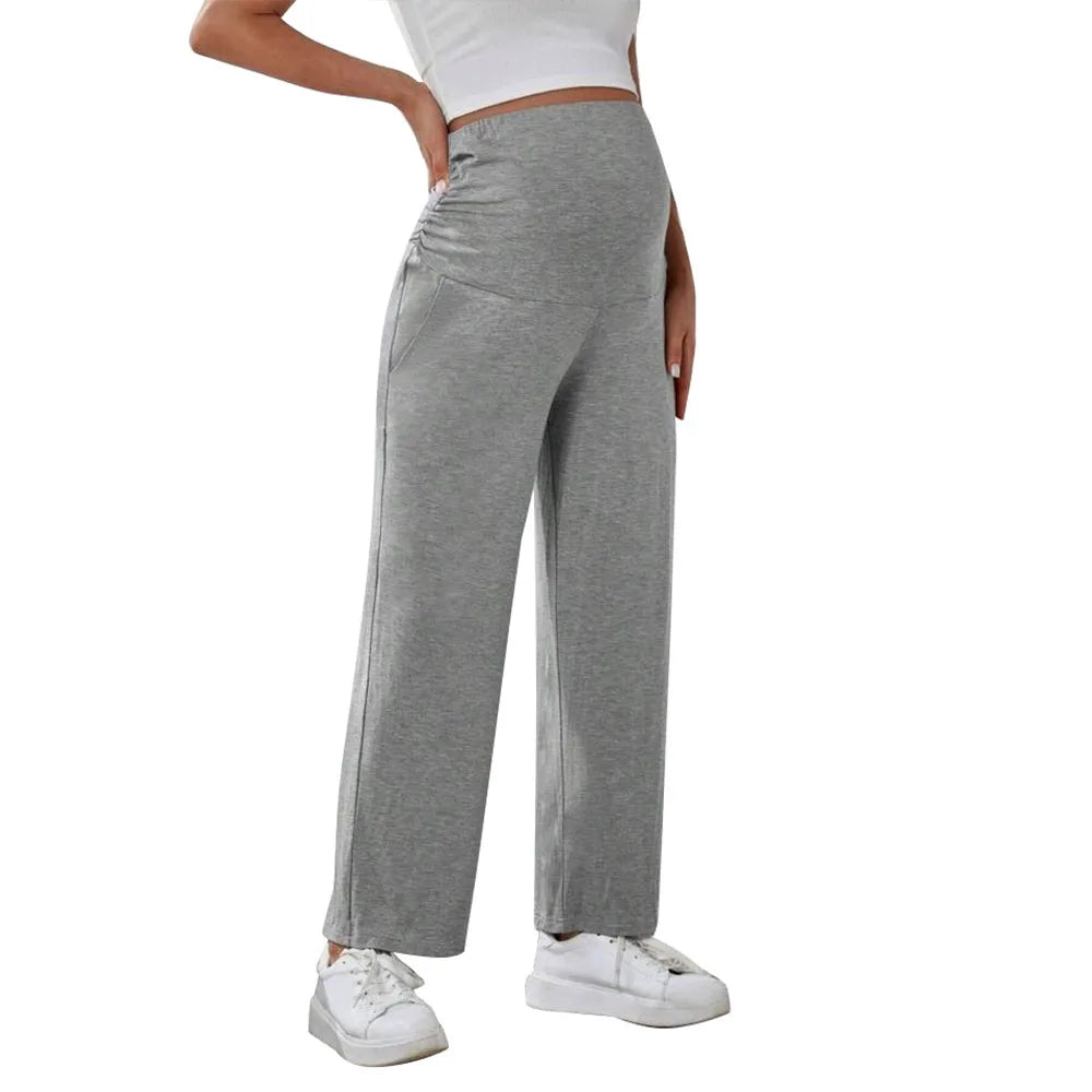 Maternity Pants Over The Belly Yoga Dress Work Pregnancy Pants Stretchy Lounge Wide Leg Trousers with Pockets