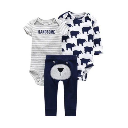 Lovely Baby Boy bodysuits 3Pcs/sets Long Sleeved Clothes PP Pant Cotton Infant Sporty Girl Short Sleeved Bodysuits