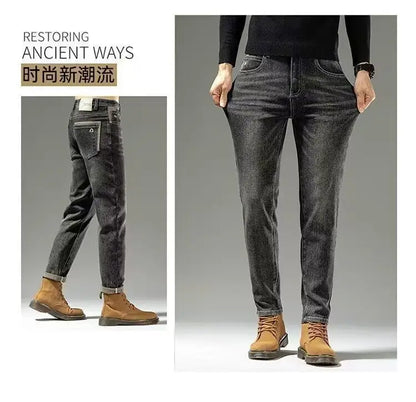 Spring Autumn 2025 Men's High-End Fashion Casual Pants Straight Leg Slim Fit Long Denim Jeans Handsome Cargo Casual Pants Men