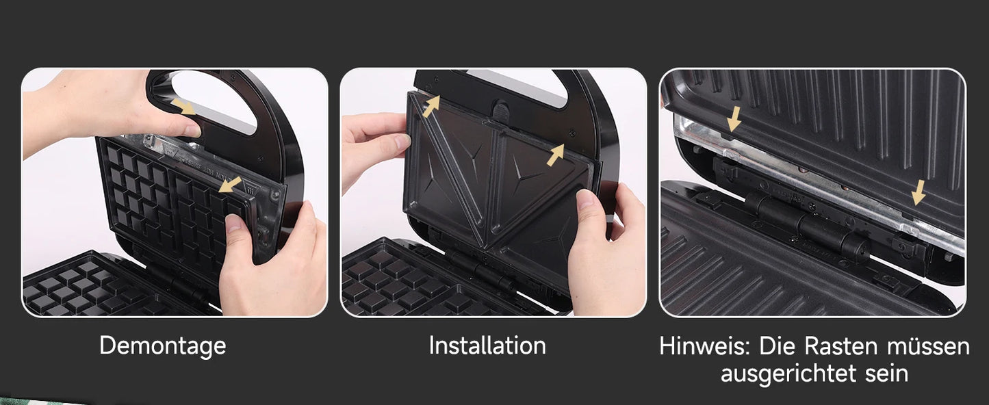 Aigostar 750W Sandwich Maker/Grill/Waffle 3 in 1. Compact Size with Automatic Thermostatic System, Non-Stick and Removable Plate