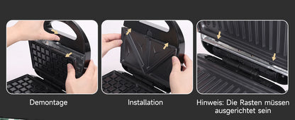Aigostar 750W Sandwich Maker/Grill/Waffle 3 in 1. Compact Size with Automatic Thermostatic System, Non-Stick and Removable Plate