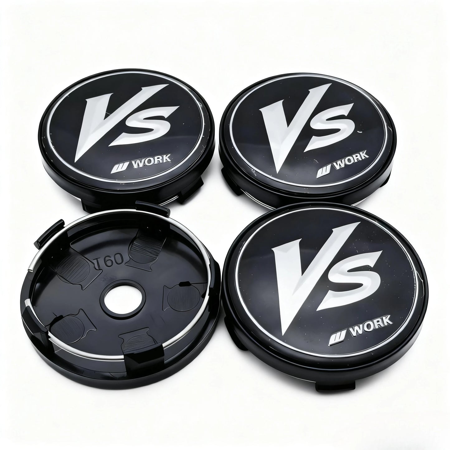 4pcs JDM VS W Work Logo Emblem Badge Car Wheel Center Caps 60MM Clips 56MM Rim Hubcaps Dust Cover Wheels Hub Cap Car Accessories